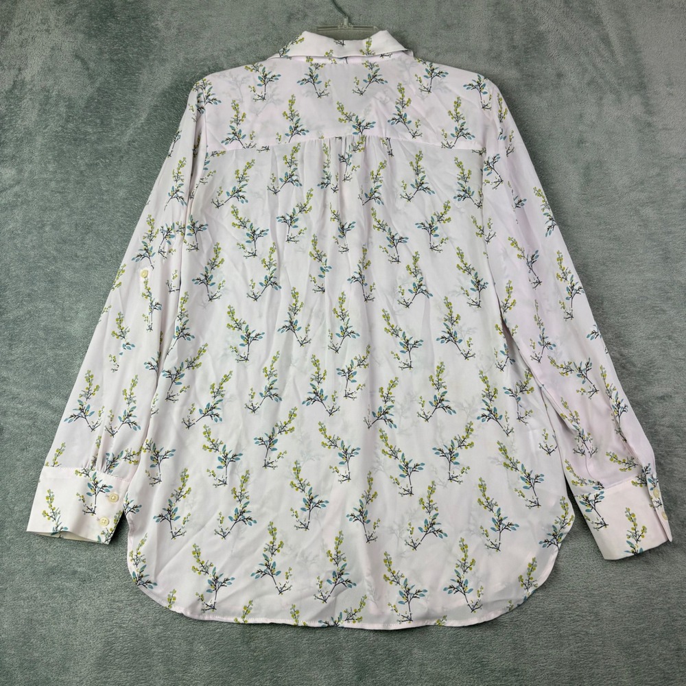 LOFT Womens M Pink Floral Button Down Roll Tab‎ Sleeve Blouse Botanical Career - Picture 3 of 12